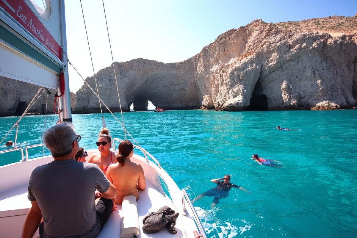 Costa rocciosa con grotte e mare turchese vicino a Scopello